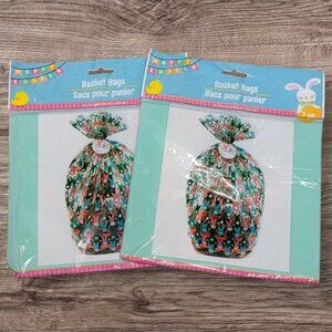 Easter Basket Gift Bag 4 Pack Cellophane 22x25 Bunny Pink Orange Blue Green Tags